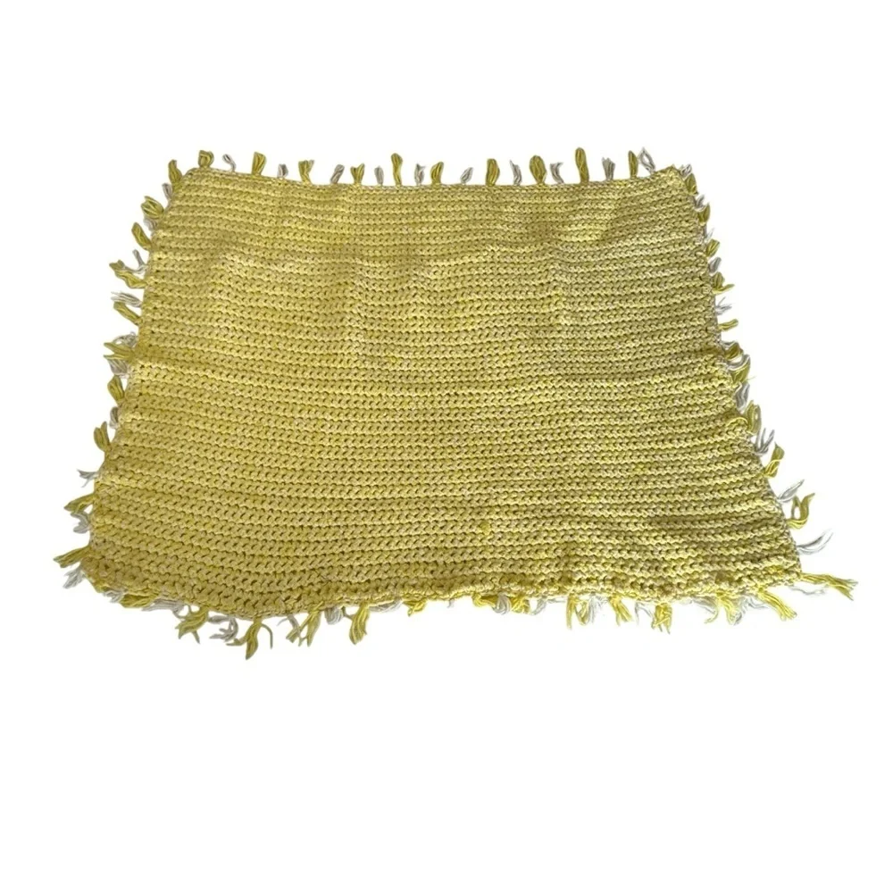 Handmade Afghan Blanket Yellow Crochet Boho Cottagecore Throw Granny Baby 43x31